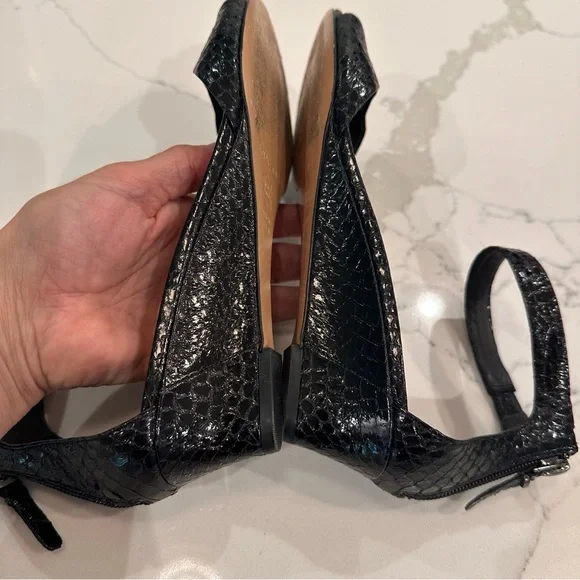 Via Spiga Womens Open Toe Ankle Strap Wedge Sandals Size 8 Black Snake Leather - Picture 7 of 13